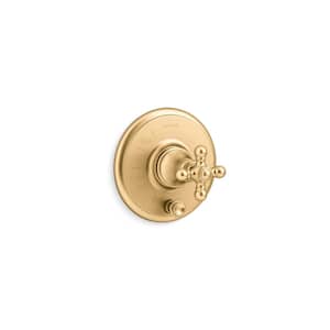 Artifacts Rite-Temp valve trim with cross handle, valve not included in Vibrant Brushed Moderne Brass