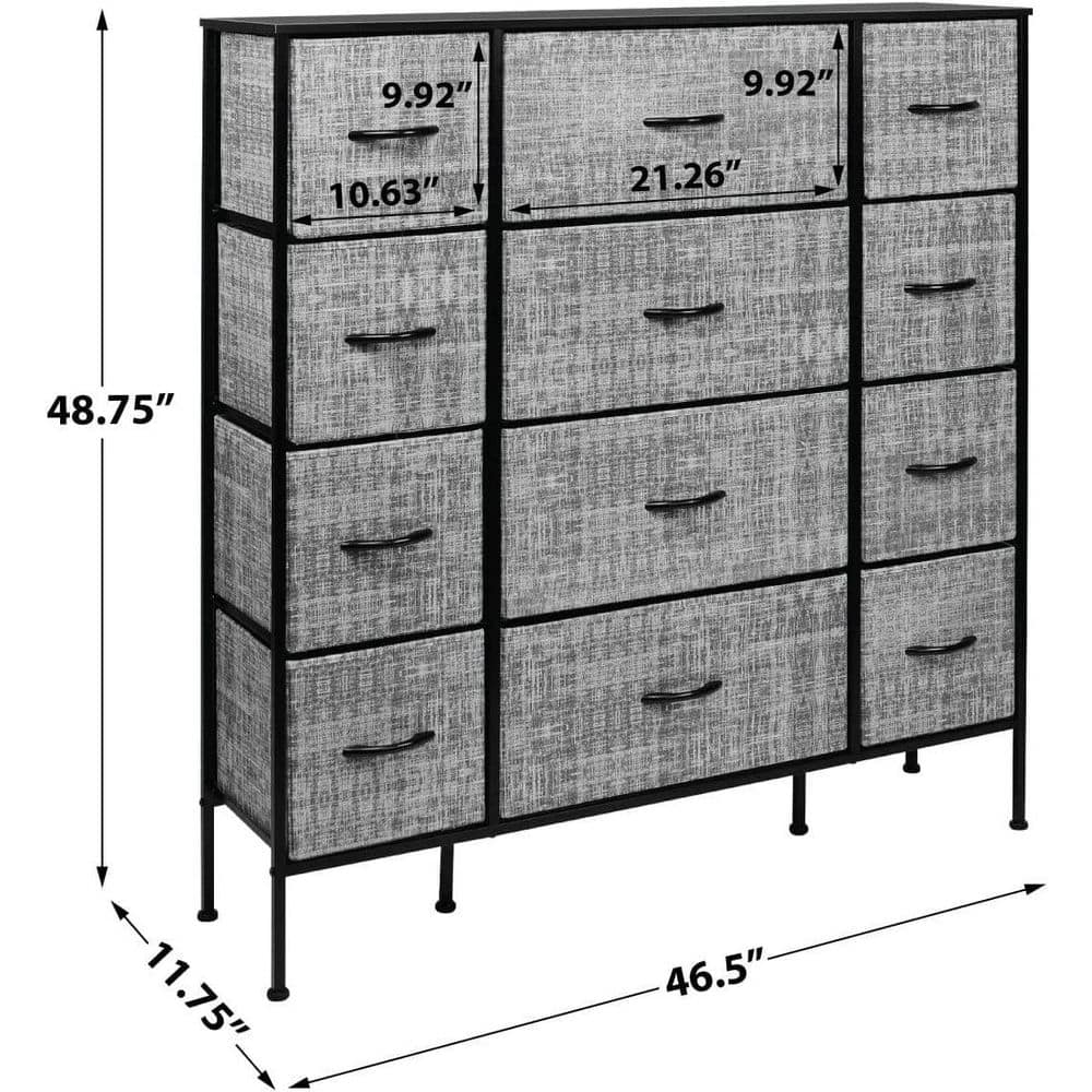 Sorbus 12-Drawer Gray and Black Fabric Dresser with Steel Frame