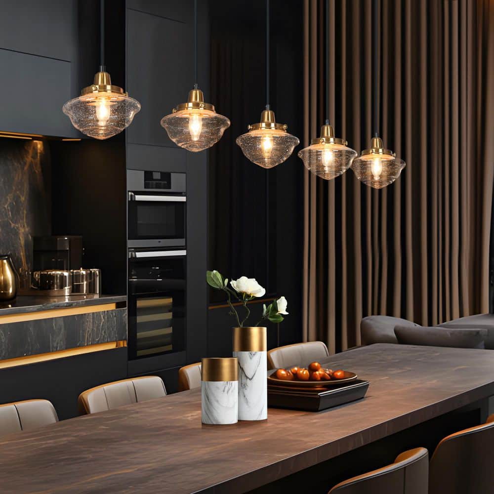 Zevni 44 in. 5-Light Brass Gold Dining Room Linear