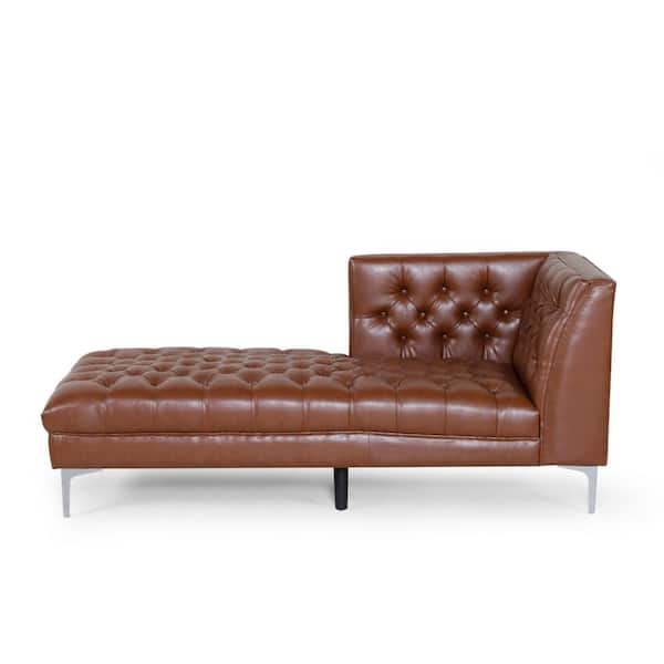 Noble House Conneaut Cognac Brown and Silver Tufted Chaise Lounge