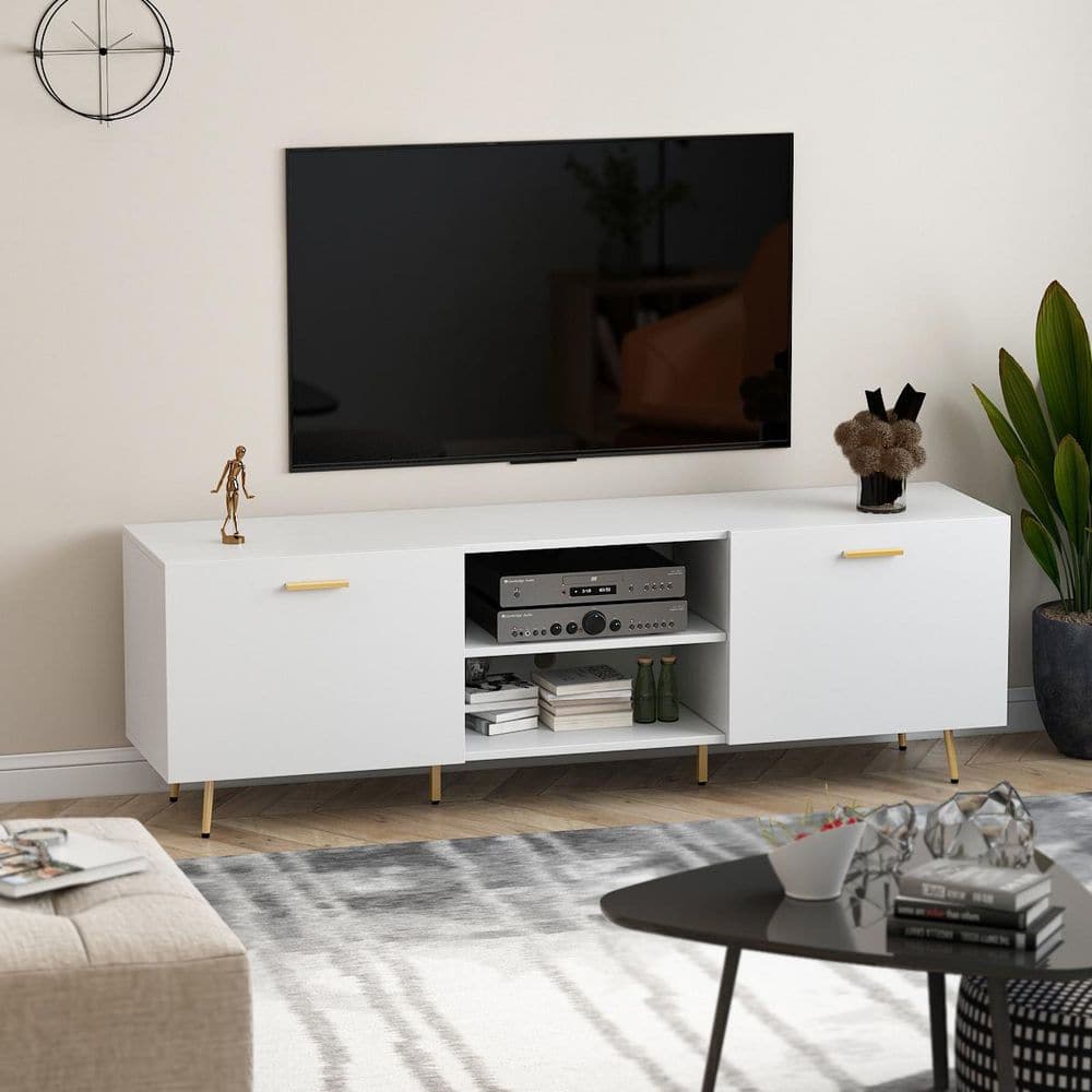 FUFU&GAGA 69 in. W White TV Stand Entertainment Center for