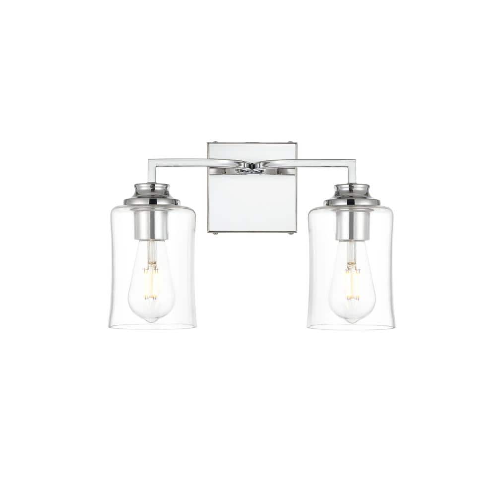 Simply Living 14 in. 2-Light Modern Chrome Vanity Light with Clear Bell Sha