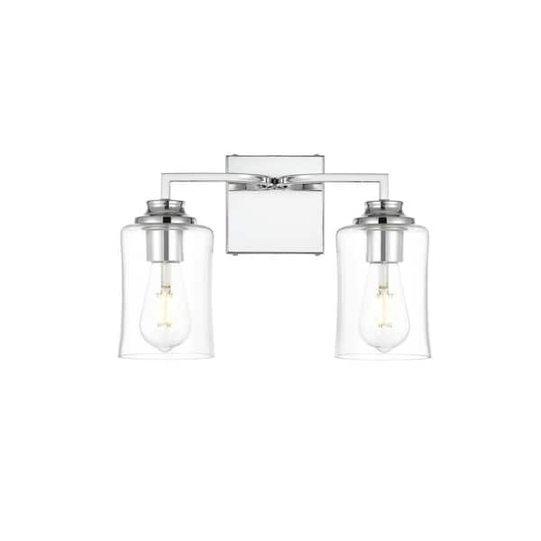 Unbranded Simply Living 14 in. 2-Light Modern Chrome Vanity Light with Clear Bell Shade