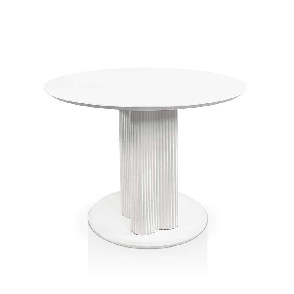 Modern White Round Marble Top Dining Table with Fluted Pedestal Base
