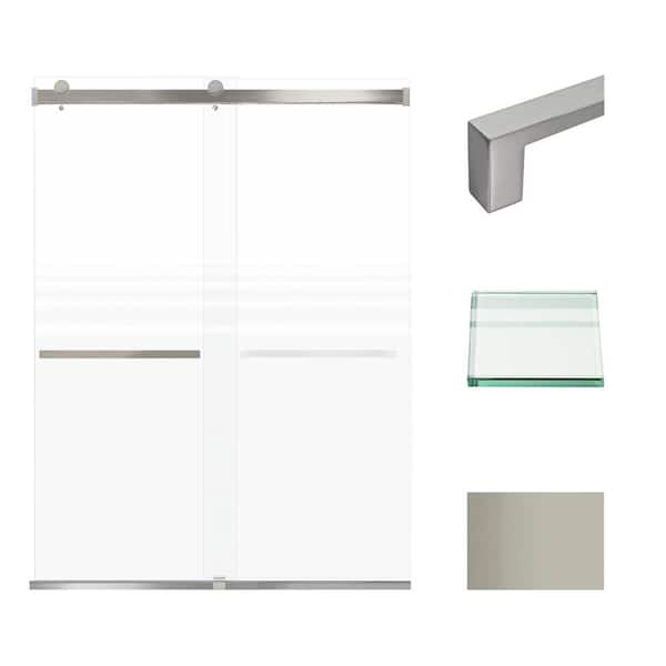 Transolid Brianna 60 in. W x 80 in. H Sliding Frameless Shower Door in Brushed Stainless with Frosted Glass