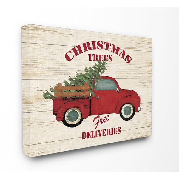 Stupell Industries 24 in. x 30 in. "Merry Christmas Vintage Tree Truck" by Jo Moulton Printed Canvas Wall Art