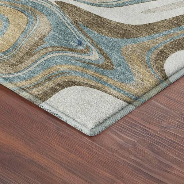 Mayfield Premium Machine Washable Abstract AMF2395 Putty 3 ft. x 5 ft. Area Rug