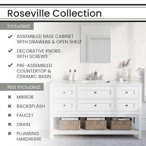 55.12 in W x 22.05 in D x 33.46 in. H Roseville Vanity Cabinet with Sink Combo, 5 Drawers,White Cabinet