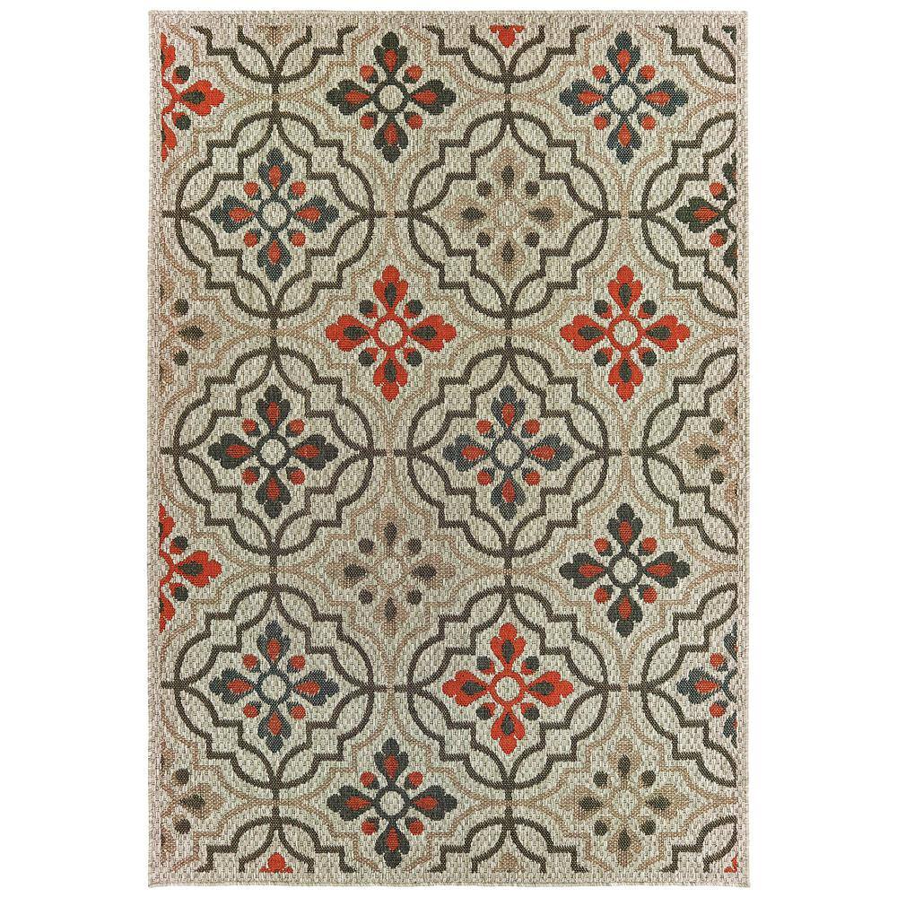 Bermuda Gray/Orange 7 ft. x 9 ft. Floral Indoor/Outdoor Patio Area Rug