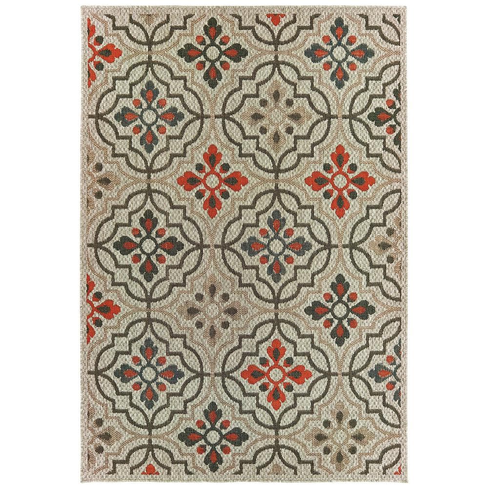 Bermuda Gray/Orange 10 ft. x 13 ft. Floral Indoor/Outdoor Patio Area Rug