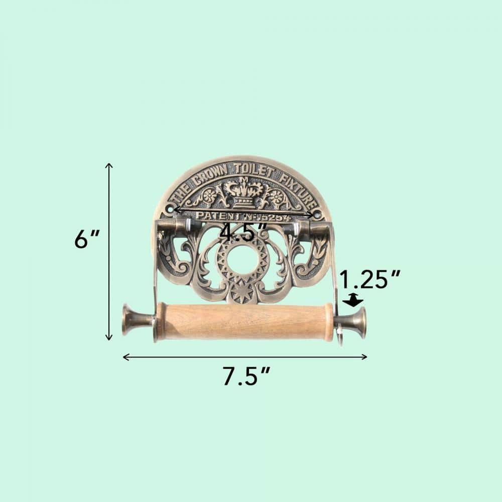 Antique Brass and Wood Victorian Style Toilet Paper Holder