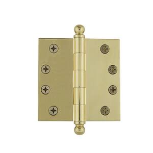 4 in. Ball Tip Heavy-Duty Hinge with Square Corners in Polished Brass