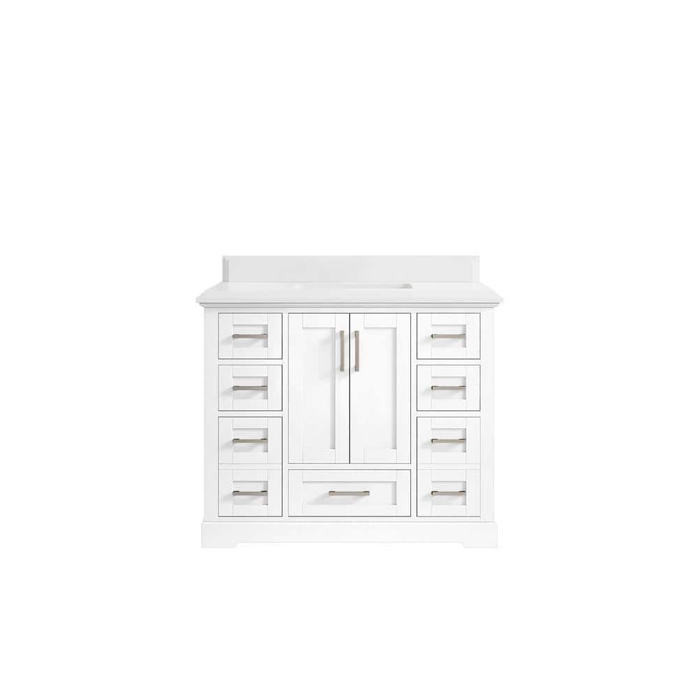 "Boston 42 in. W x 22 in. D x 36 in. H Bath Vanity in White with 1.5"" White Quartz Top" price history on PriceWatchPro