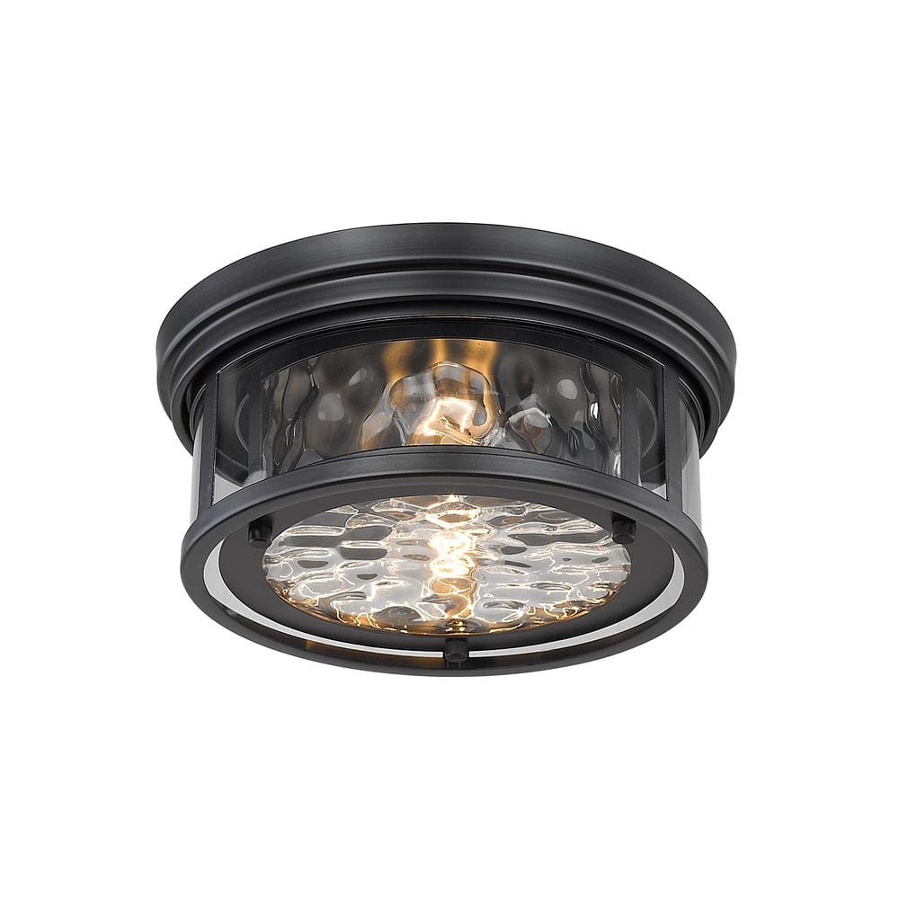 Clarion Matte Black Transitional 2-Light Flush Mount with Clear Water Glass