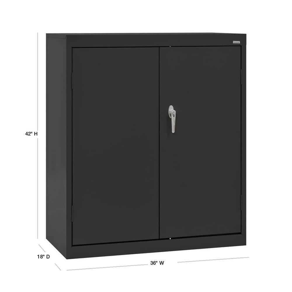 Black Steel Freestanding Lockable Office Cabinet with Adjustable Shelving