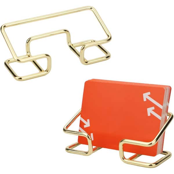 2-Pieces Modern Iron Electroplated Metal Business Card Holder Organizer Desktop Display Stand for Office Home School