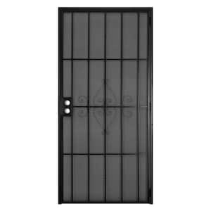 30 in. x 80 in. Universal/Reversible Su Casa Black Surface Mount Outswing Steel Security Door with Expanded Metal Screen