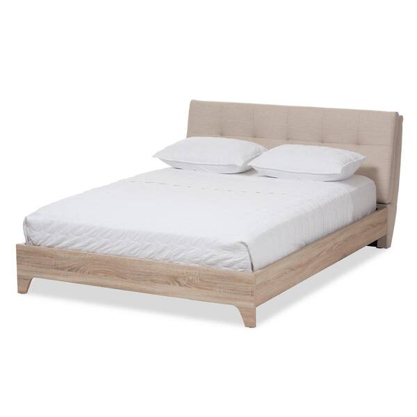 Baxton Studio Adelia Mid-Century Beige Fabric Upholstered Full Size Bed