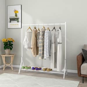 White Garment Rack Freestanding Hanger Double Rods Multi-functional Bedroom Clothing Rack