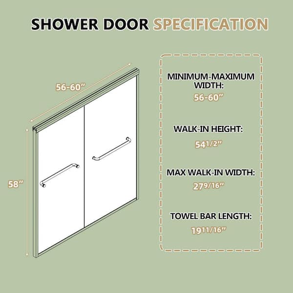 Zeafive 56 to 60 in. W x 58 in. H Double Sliding Tub Door in
