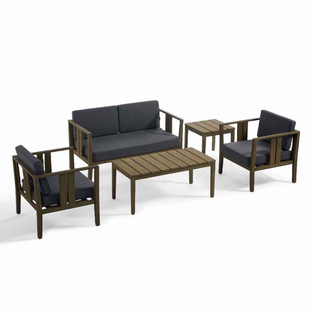 5-Piece Brown Teak Patio Conversation Set with Dark Gray Cushions price history on PriceWatchPro