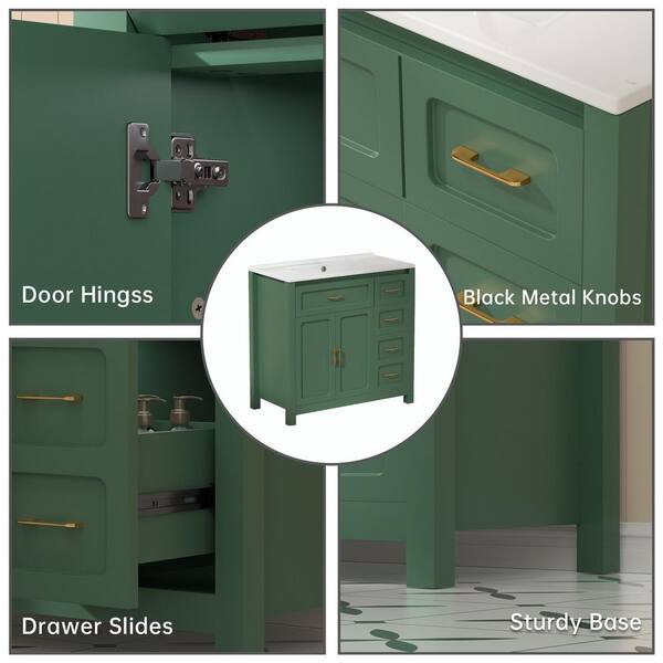 Findepot 36 in. Single Sink Freestanding Green Bath Vanity with
