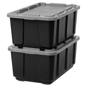27 Gal. Stackable Utility Storage Tote with Secure in Black (2-Pack)