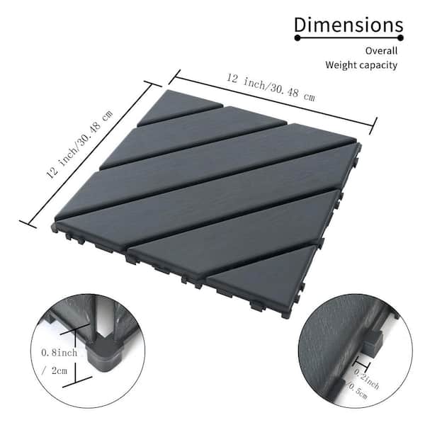 Tidoin Outdoor 1 ft. x 1 ft. Composite Interlocking Tile Deck Tile in Gray(27 Per Box)