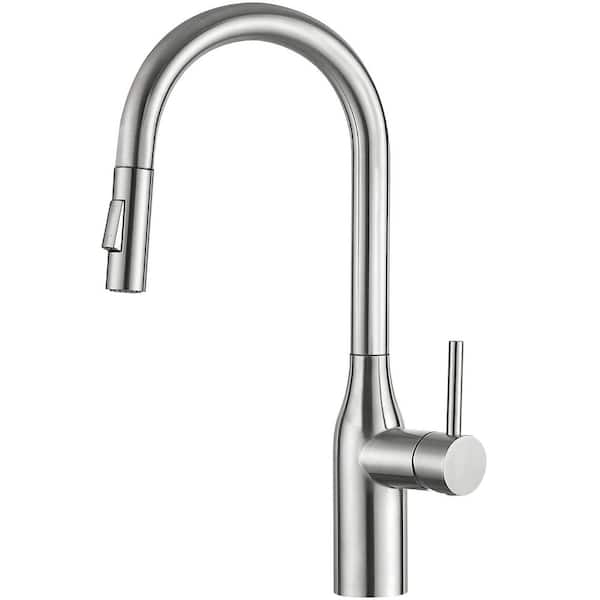 Lead-free 18 in. 2-Mode Single Handle Pull Down Sprayer Kitchen Faucet with 360° Spout Swivel in Brushed Nickel