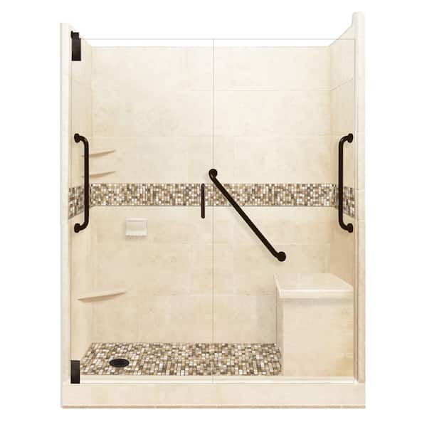 American Bath Factory Roma Freedom Grand Hinged 30 in. x 60 in. x 80 in. Left Drain Alcove Shower Kit in Desert Sand and Old Bronze Hardware