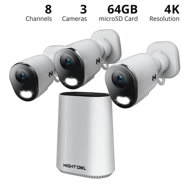 Night Owl 8-Channel 4K 64GB Smart NVR Security Camera System with 3-Plug-In  Wireless Spotlight Cameras with 2-Way Audio FWR8-64GB-F83L