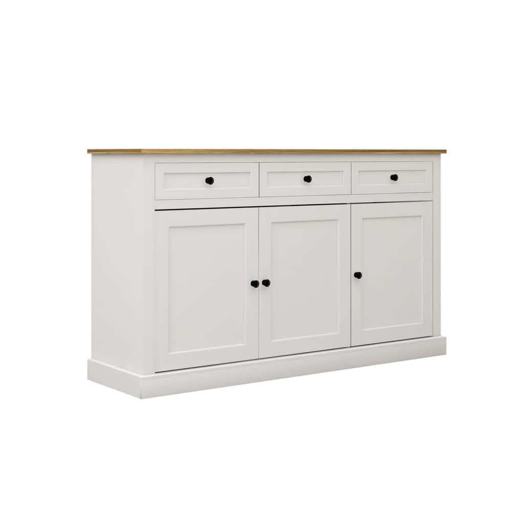 53.15 in. W x 14.96 in. D x 31.5 in. H White Linen Cabinet with 3-Drawers, 