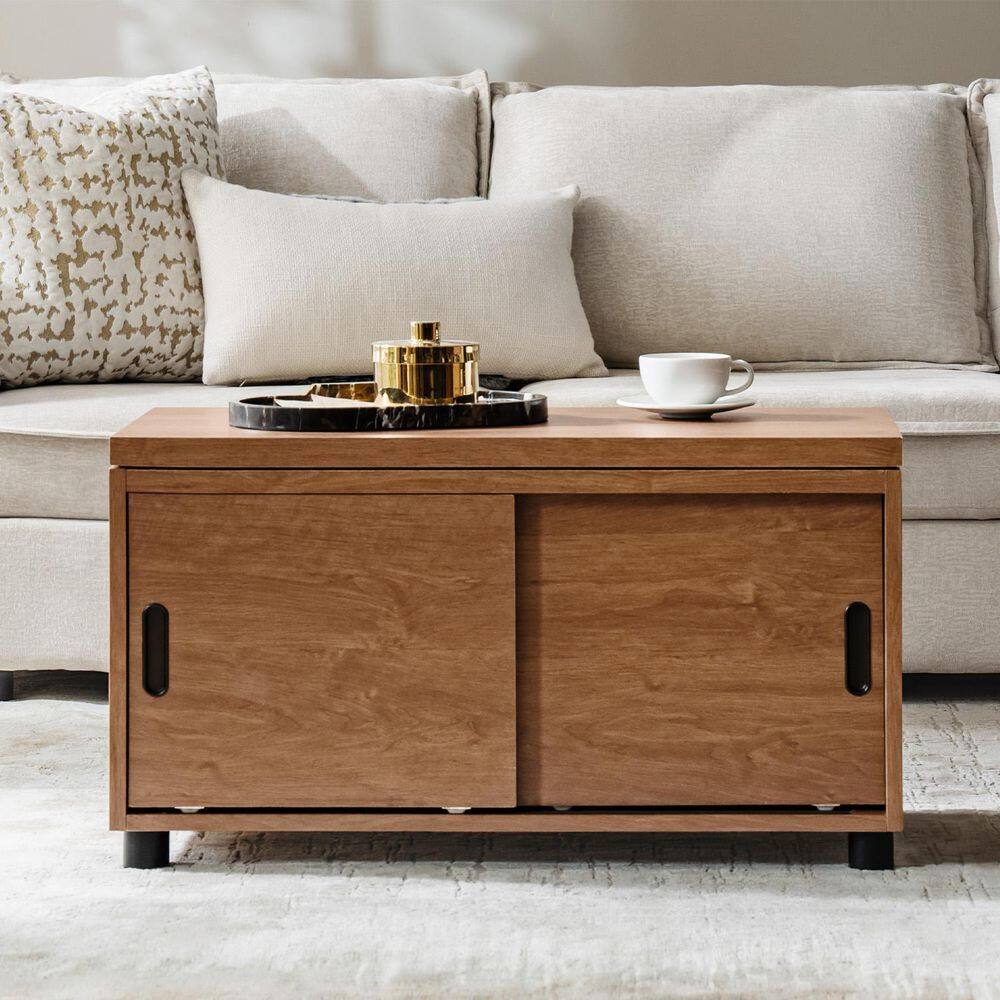 Veronica 34 in. Acorn Rectangle Wood Coffee Table with Storage