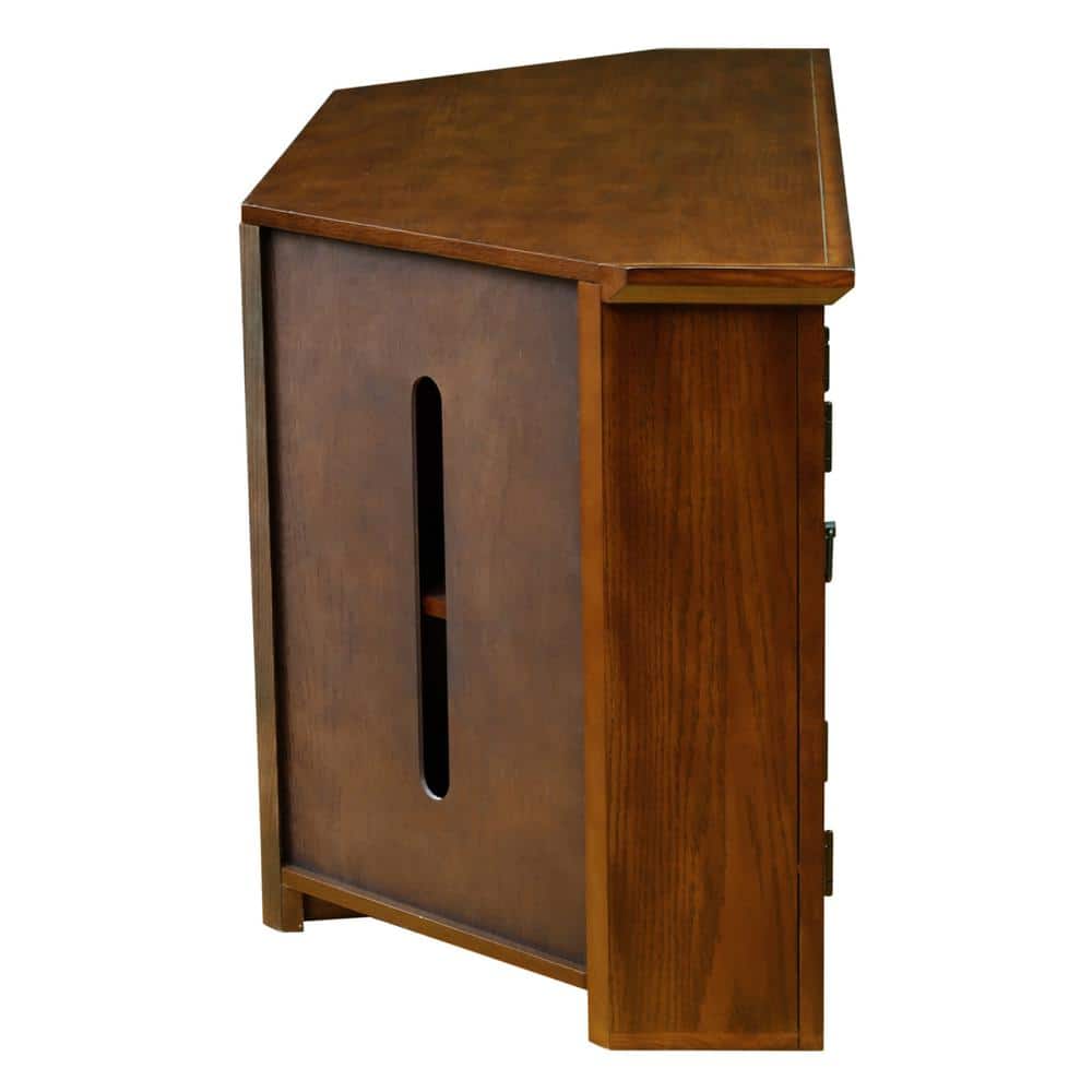 Mission Oak Adjustable Corner TV Stand with Glass Doors, 56"