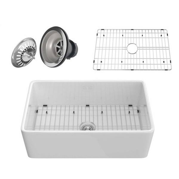 Unbranded White 33 in. Fireclay 33 in. L Single Bowl Corner Farmhouse Apron Workstation Kitchen Sink with Faucet