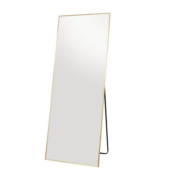 CosmoLiving by Cosmopolitan 26 in. x 65 in. Gold Metal Shiny Floor Mirror with Stand