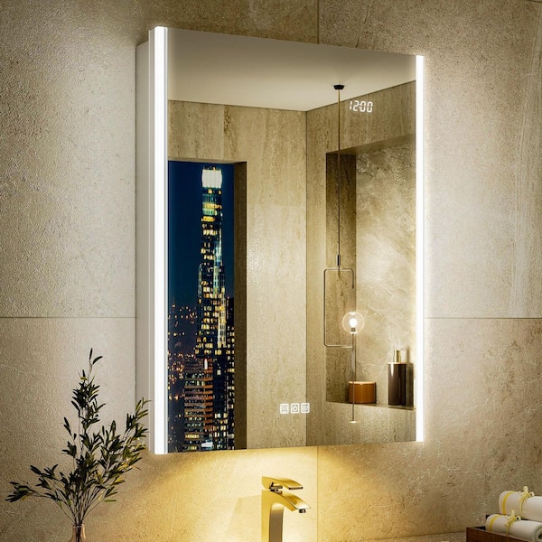 Aura 24 in. W x 32 in. H Rectangular Aluminum Surface/Recessed Wall Medicine Cabinet with Mirror and Light Dimmable-R