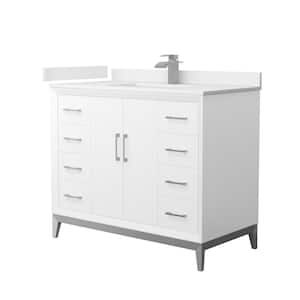 Amici 42 in. W x 22 in. D x 35.25 in. H Single Bath Vanity in White w/Br. Nickel Trim with White Cultured Marble Top