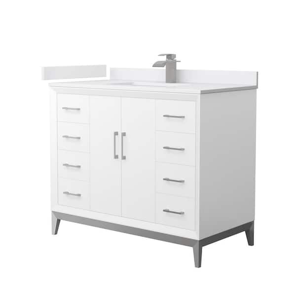 Wyndham Collection Amici 42 in. W x 22 in. D x 35.25 in. H Single Bath Vanity in White w/Br. Nickel Trim with White Cultured Marble Top