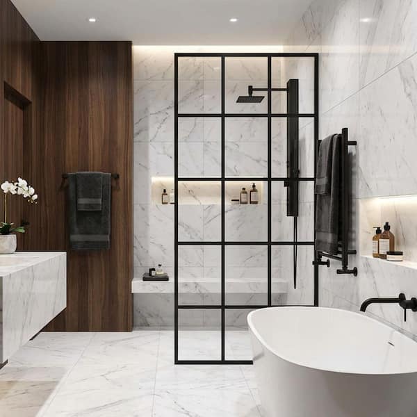 VIGO Mosaic 34 in. W x 74 in. H Framed Fixed Shower Screen Door in