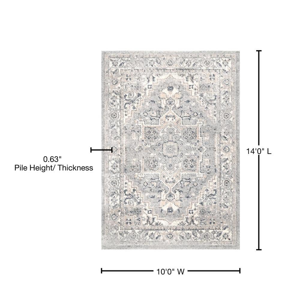 Light Gray Synthetic Medallion Square Area Rug