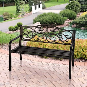 50 in. Metal Outdoor Garden Bench Patio Garden Bench Wave Pattern in Antique Bronze