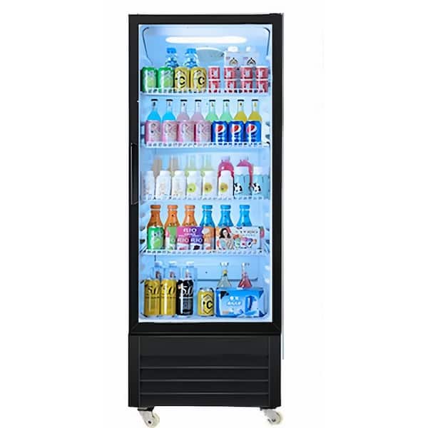 27 in. W 15 cu. ft. Commercial Upright 1-Glass Door Refrigerator Beverage Cooler in Black