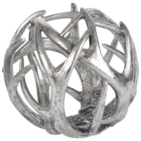 HomeRoots 7 in. Silver Resin Antler Shaped Sculpture