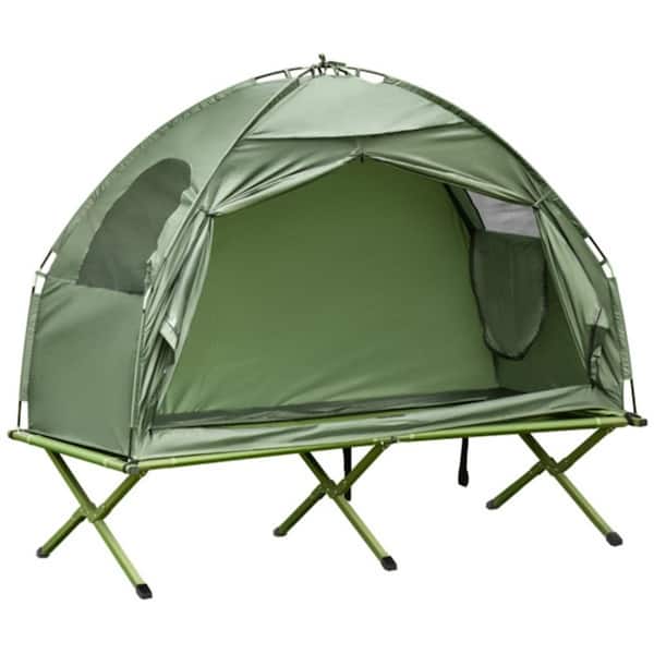 cenadinz 6.3 ft. x 2.5 ft. Green Foldable Camping Tents 2-in-1 Camping Set Includes a Camping Tent and an Elevated Cot for Sunny