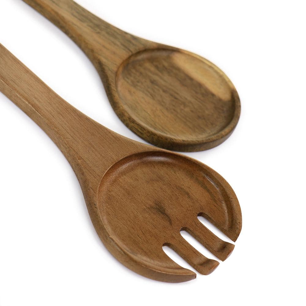 Elite Acacia Wood 15" Salad Bowl Set with Serving Utensils