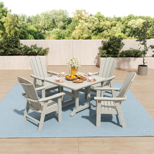WESTIN OUTDOOR Laguna Outdoor Patio Adirondack Weather Resistant Sand 5-Piece HDPE Plastic Square Table Dining Set