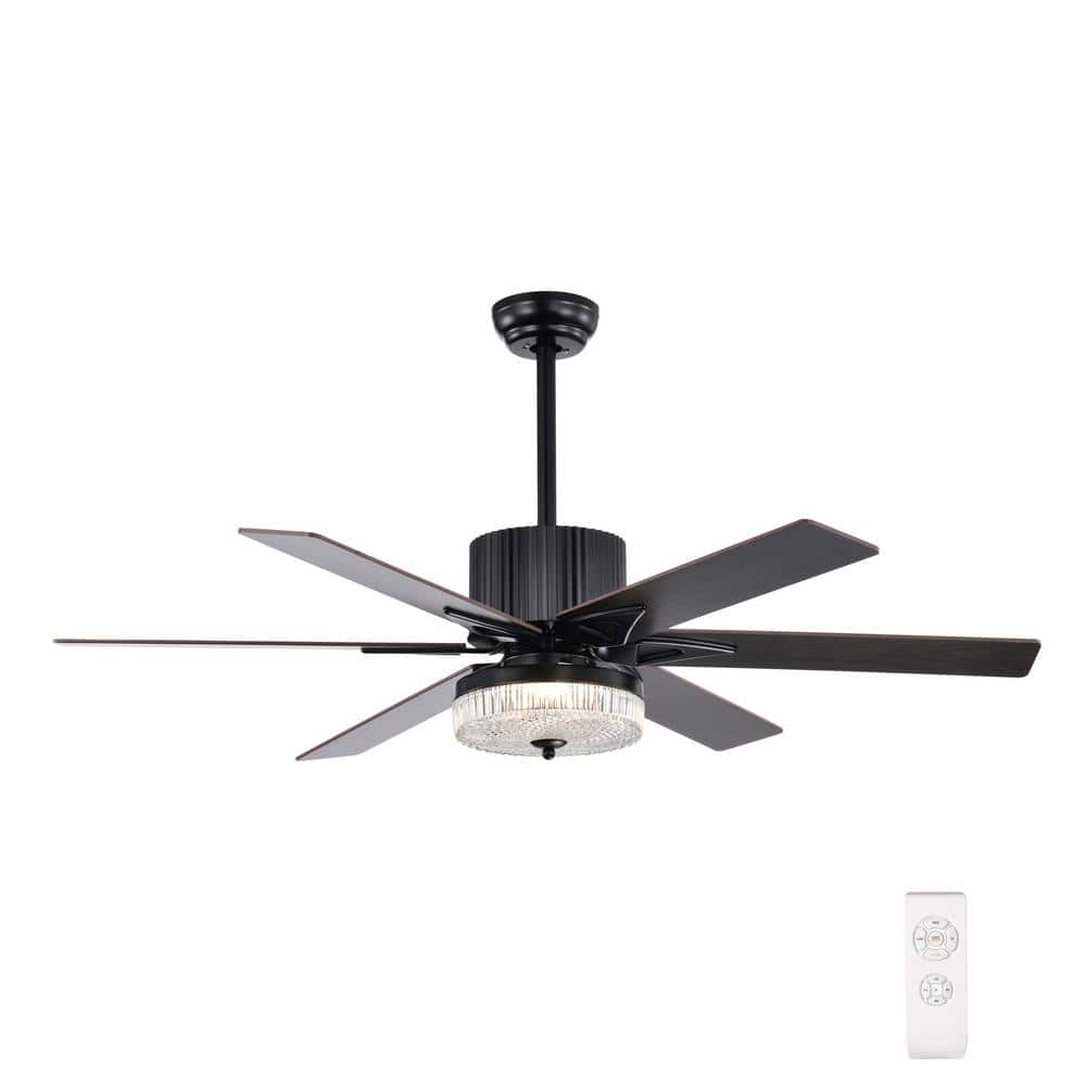 52 in. Integrated LED Indoor Black Down Rod Mount Ceiling Fan With Light Ki