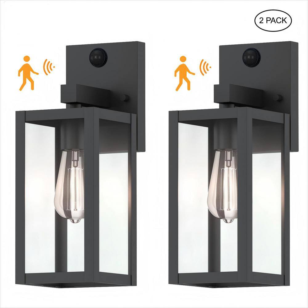 14.1 in. Matte Black Motion Sensor Outdoor Hardwired Wall Lantern Scone (2-Pack) price history on PriceWatchPro