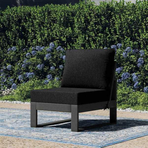 Endless Outdoor Patio Deep Seating Armless Chair with Gray Plastic Frame and Black Side Tie Cushions